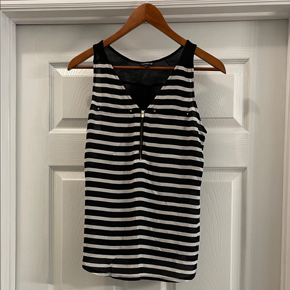 Express Black and White Striped Tank Top Small